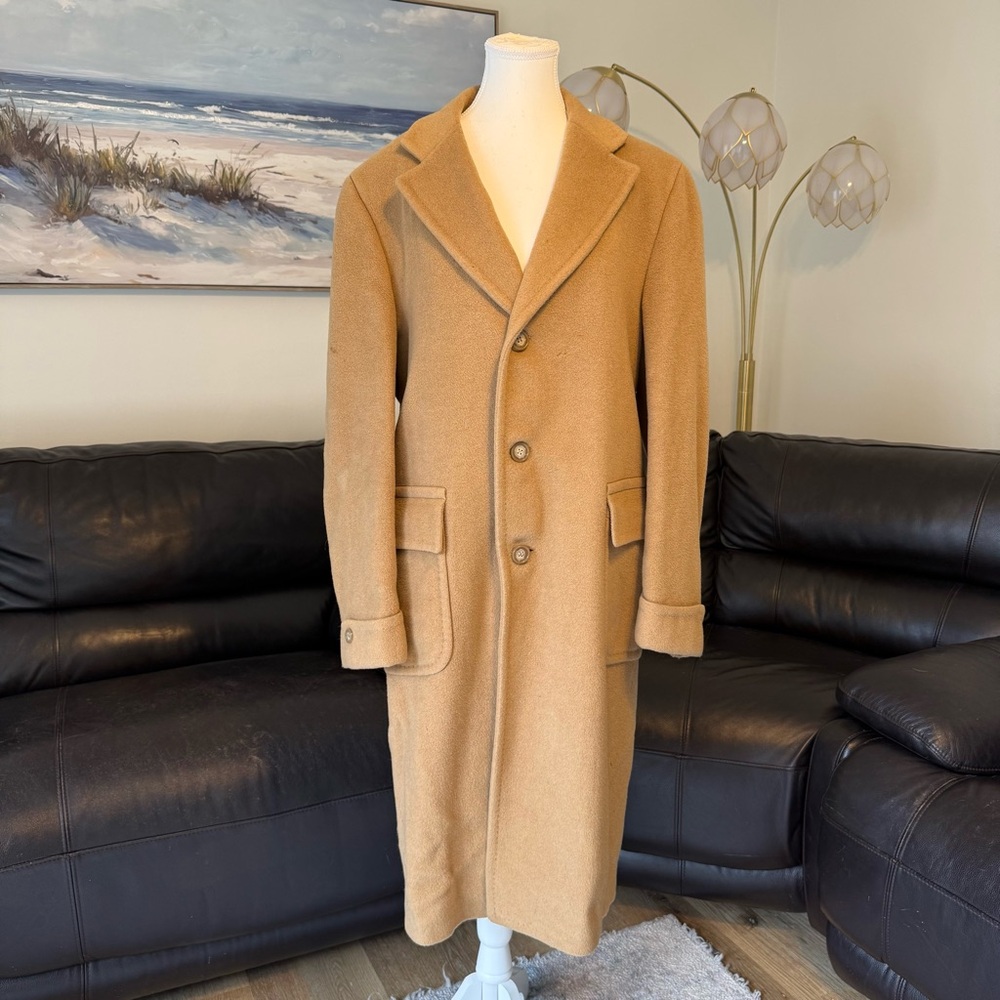 Jos. A. Bank Clothiers Regis Rex Rare Camel Hair Men Long Coat Button Brown Tan